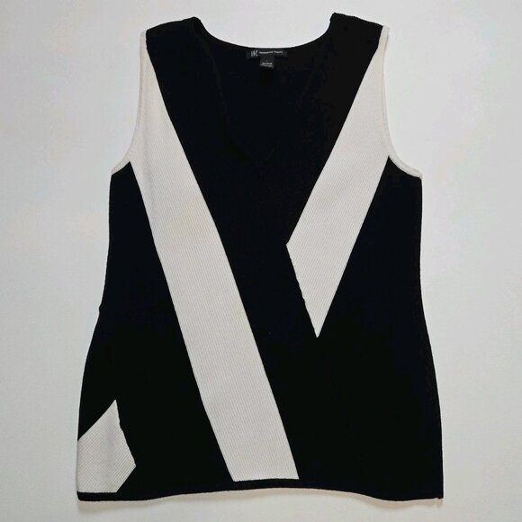 INC International Concepts Colorblock Sweater Vest Black White V Neck Knit Top L - Picture 5 of 9